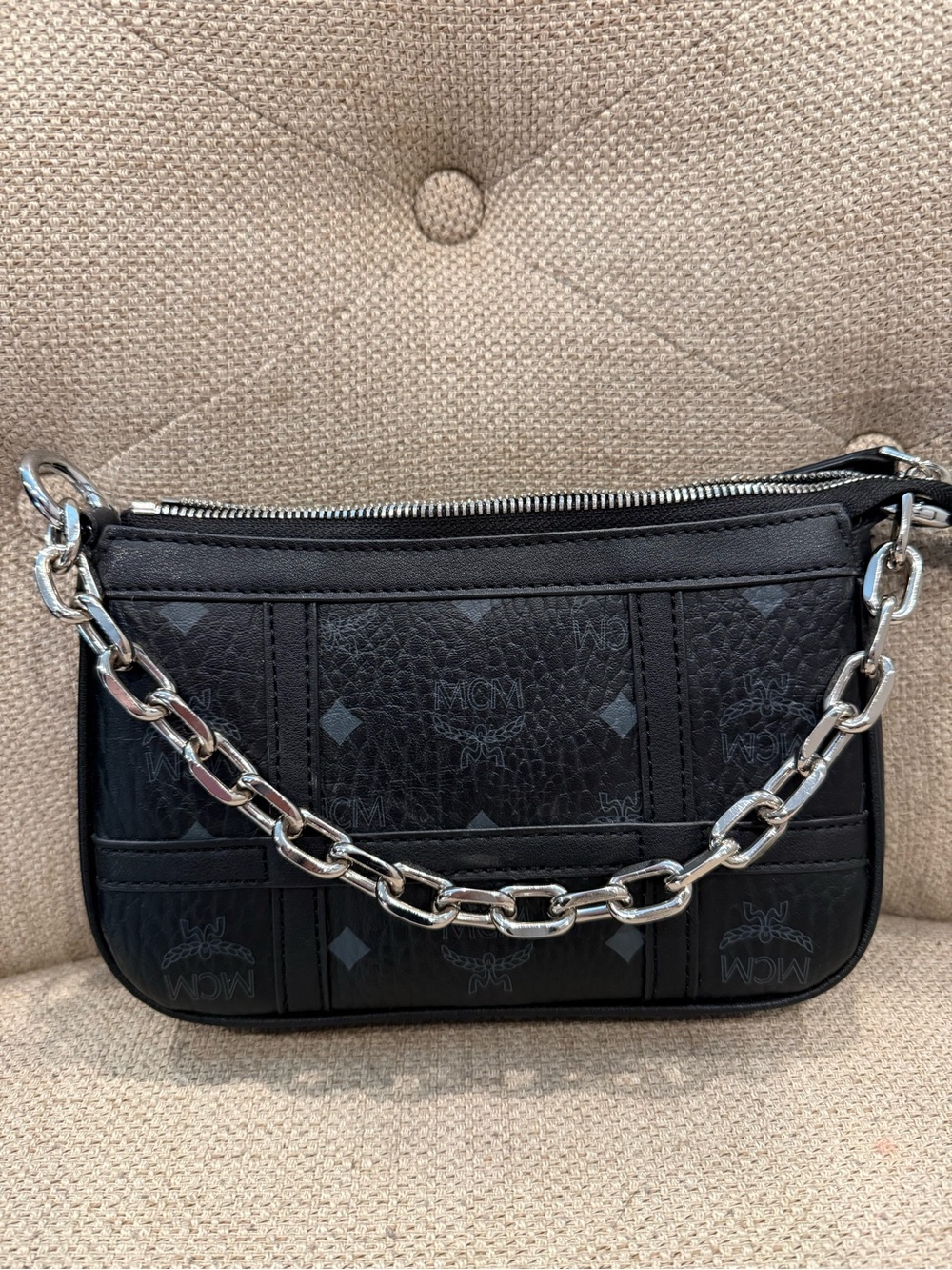 MCM Delmy Visetos Mini Logo Chain Shoulder Bag